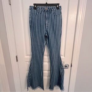 Preowned Show Me Your Mumu Zip Up Berkeley Bells Fashion Stripe Flare Jean Sz 28